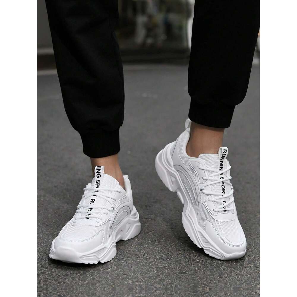 Men's Fashionable Breathable Slip Resistant Low Top Sneakers With Lace Up, Solid Color, Comfortable And Durable, Chunky Sneakers, Casual Shoes