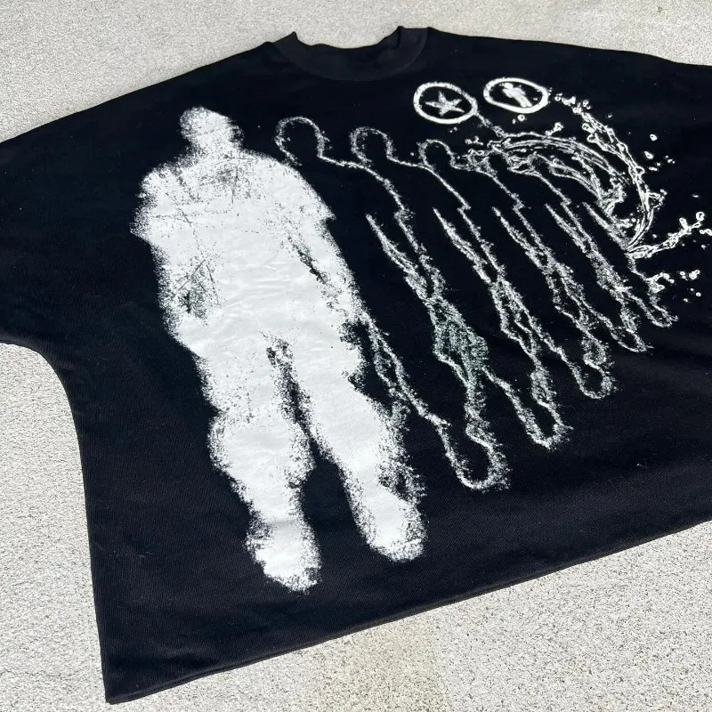 American Trendy Gothic Punk Letter Printed Oversized T-Shirt Mens Y2K Street Hip-Hop Loose Versatile Casual Cotton Top 240530