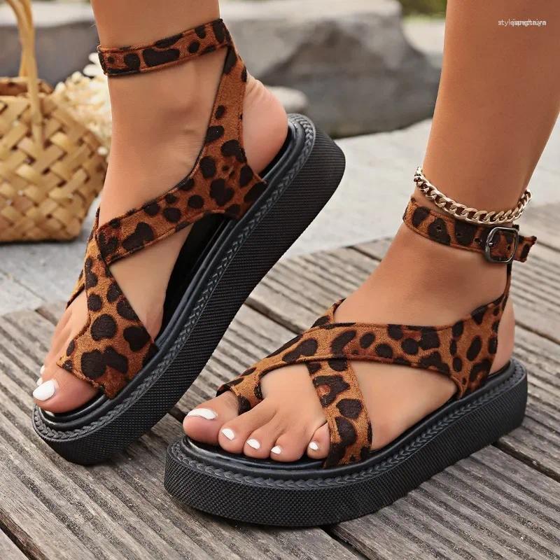 Casual Shoes 2024 Women's Summer Style Printed Designer Open Toe Hollow Sandals Fashionable Thick Sole Comfortable Slip-on