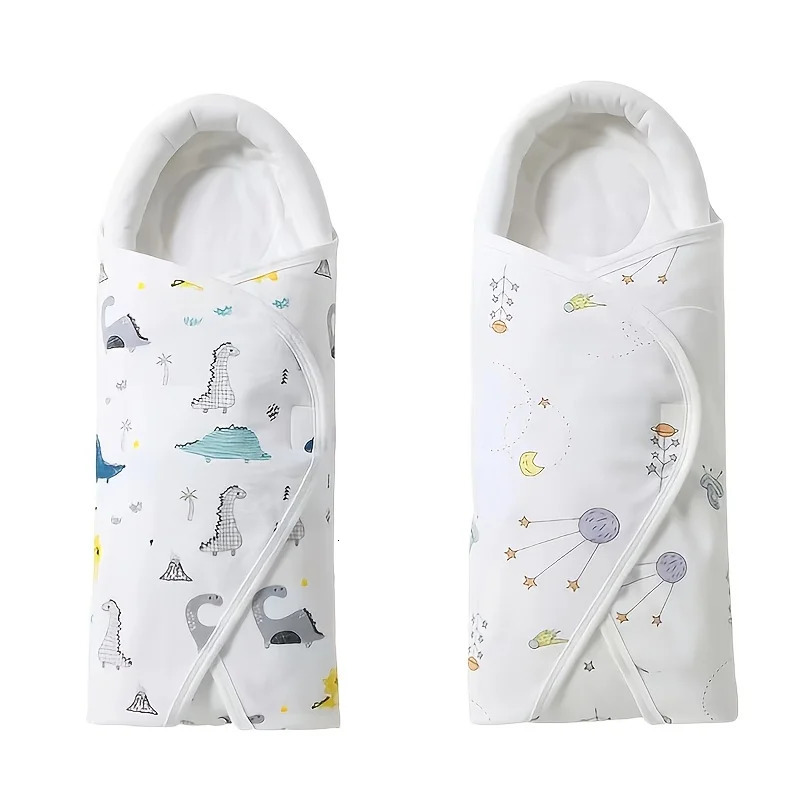 born Baby Swaddle Blanket with Cartoon Pattern Infant Sleep Wrap Head Protection Function Nursery Bag 240603