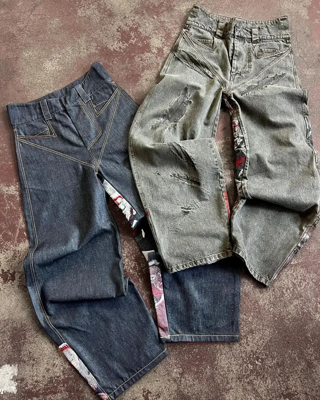 Hip Hop Punk Embroidery Printed Baggy Jeans Y2k Jeans Men Heavy Craftsmanship Retro Style Wide Leg Pants Goth Ripped Jeans 240524