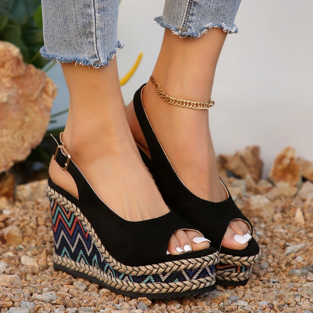 Peep Toe Wedge Heel Sandals for Women Summer Fashion Chunky Platform Sandalias Mujer Thick Bottom Espadrille Shoes Woman 240528