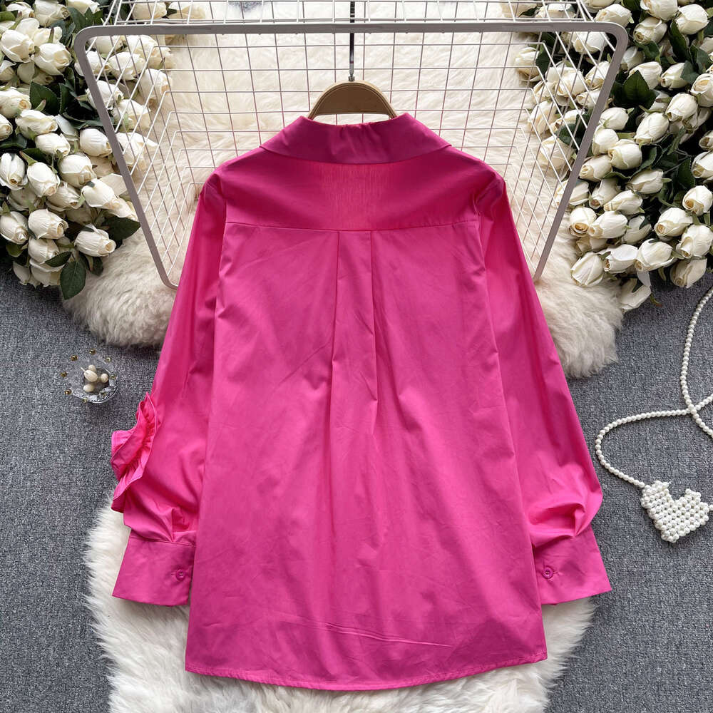 Spring Shirt Womens Design Sense Three Dimensional Flower Long Sleeves Fashionable Loose Slimming Casual Shirt Womens Top Spring