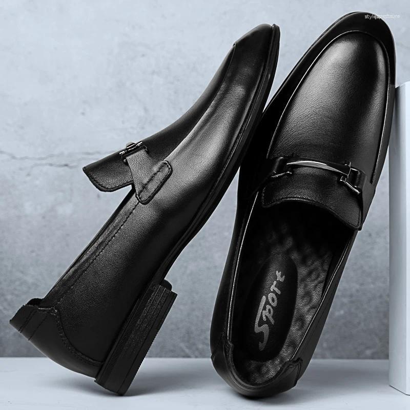 Casual Shoes 2024 Black Genuine Leather Gentleman Fashion Dress Men Business Loafers Men's Slip On Big Size 49