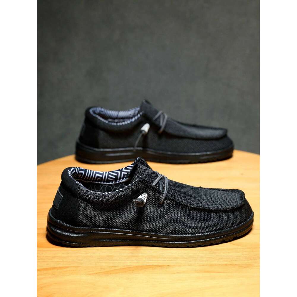 Lace Men Minimalist Up Design Loafers Leisure Black Fabric Boat Shoes Ddmysaturn