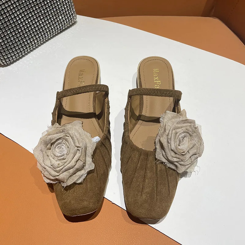 Fashion Summer Women Half Slipper Mary Jane Shoes Ladies Elegant Mules Shoes Low Heel Sandal Outdoor Slipper 240606