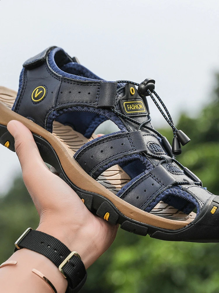 Mens Sandal Genuine Leather Men Shoes for Summer Large Size Outdoor Walking Shoes Male Sandals Man Slippers Plus Size 240606