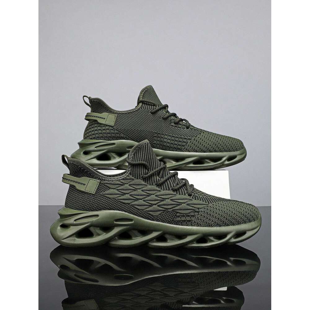 Khaki Men Fashionable Color Breathable Mesh Thick Soled Sports Casual With Front Tie Light And Comfortable Running Shoes Ddmysaturn