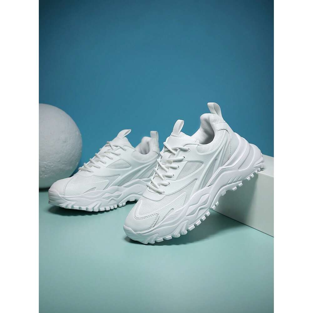 Letter Comfortable Colorblock Lace Up Chunky Sneakers Lightweight Breathable Mens Running Shoes White Sports For Men Ddmysaturn
