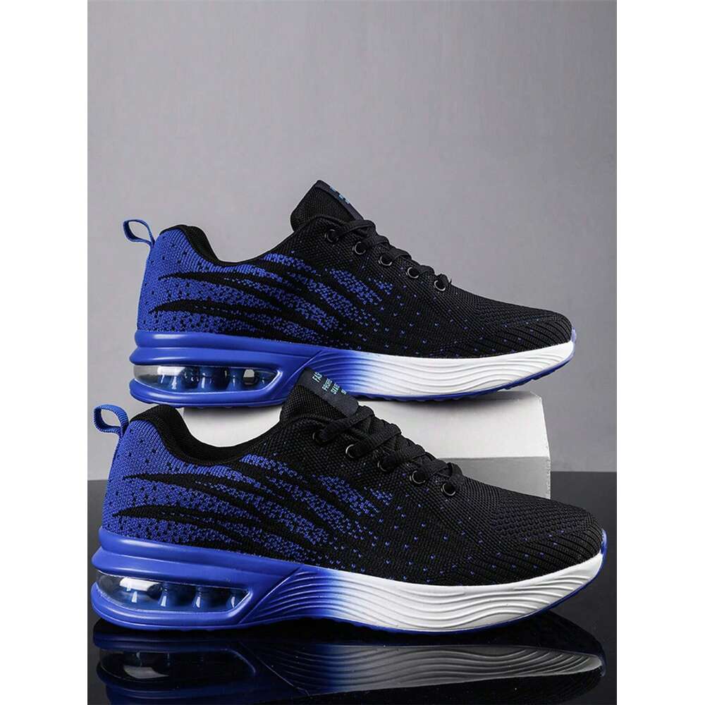 Blocking Men Color Gradient Knit Lace Up Air Cushion Sneakers Comfortable Breathable And Shock Absorbing Running Shoes Suitable For Outdoor Sports Ddm