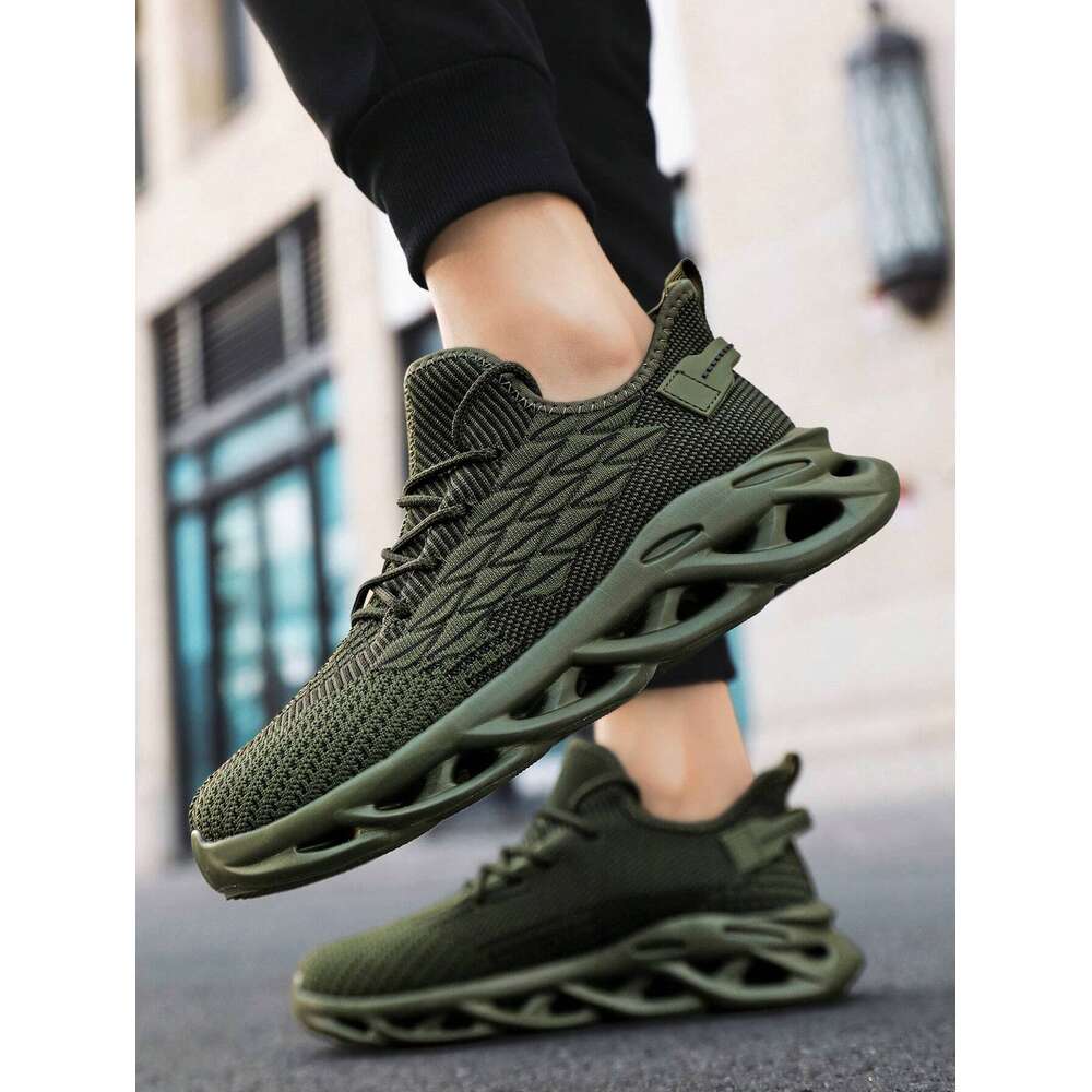 Khaki Men Fashionable Color Breathable Mesh Thick Soled Sports Casual With Front Tie Light And Comfortable Running Shoes Ddmysaturn