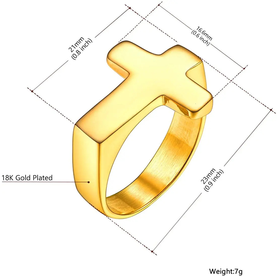 U7 Men Rings Statement Signet Cross Band Ring Gold Color Solid Polished Biker Rings Custom Message Text 240530