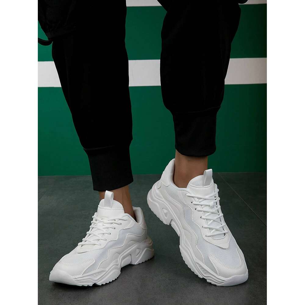 Minimalist Lace Men Up Front Sneakers Sporty Outdoor Fabric Chunky Ddmysaturn