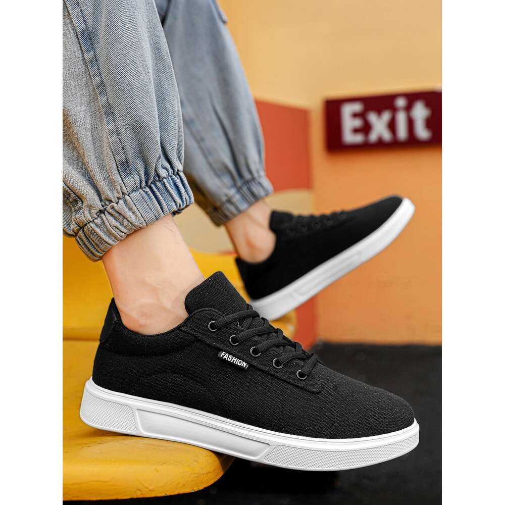 S Fashionable Men Breathable Canvas Shoes Minimalist Design Solid Color Flat Heels Ddmysaturn