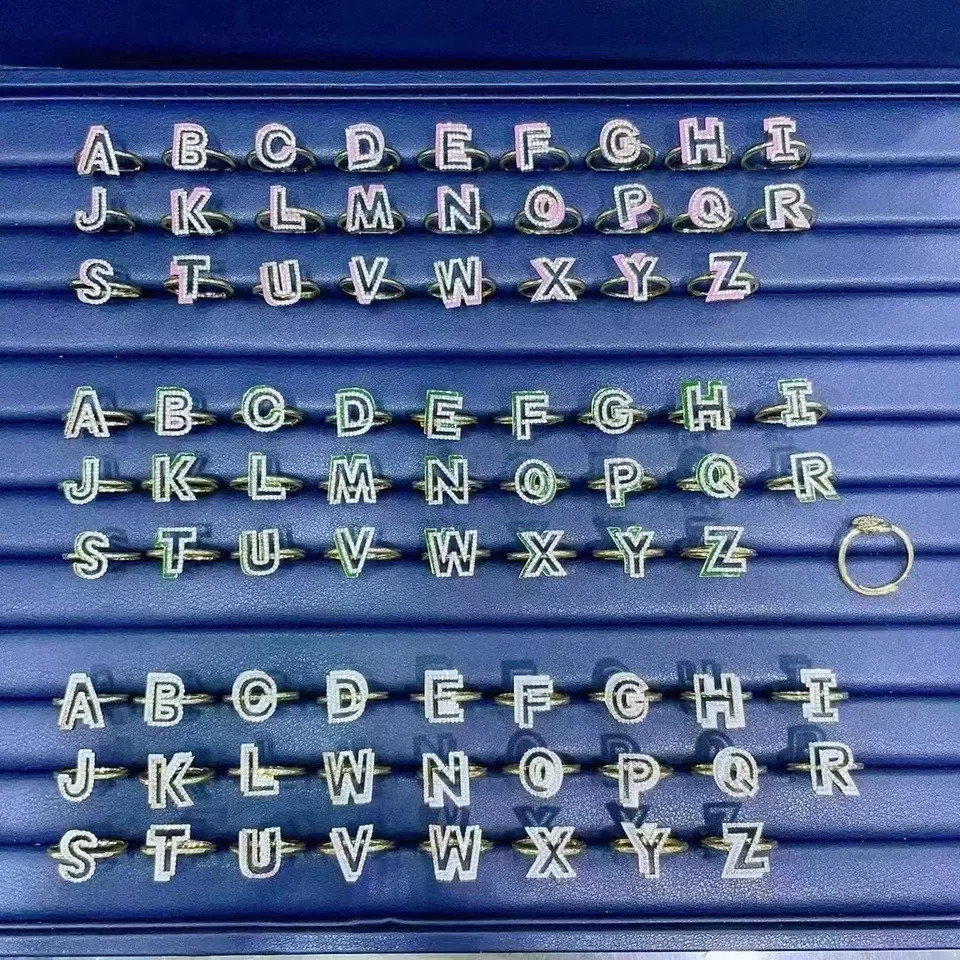 DUOYING Custom Letter Ring Personalized Enamel A-Z Initial Hollow 3D Rings Adjustable For Girls Jewelry Gift 240530