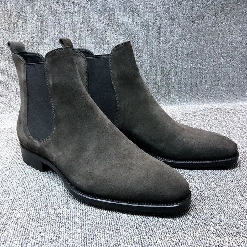 Men Chelsea Boots Black Brown Velvet High Ankle Dress Shoes Men Walking Shoes Wear Resistant Chelsea Dress Boots Botas de Hombre 240606
