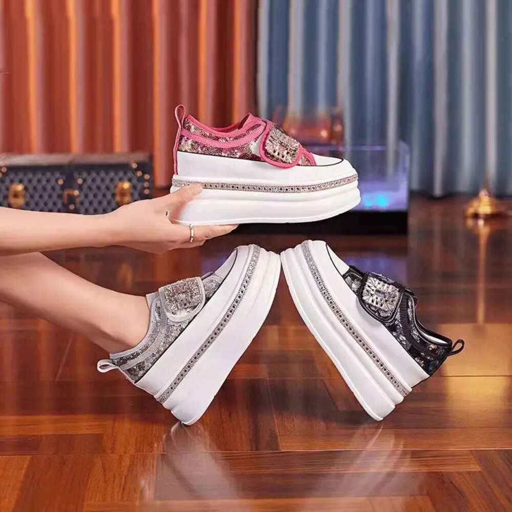 Women 8CM Platform Casual Outdoor Rhinestone Shine Decoration Sneakers Lace Walking Sport Breathable Thick Bottom Shoes ddmythur