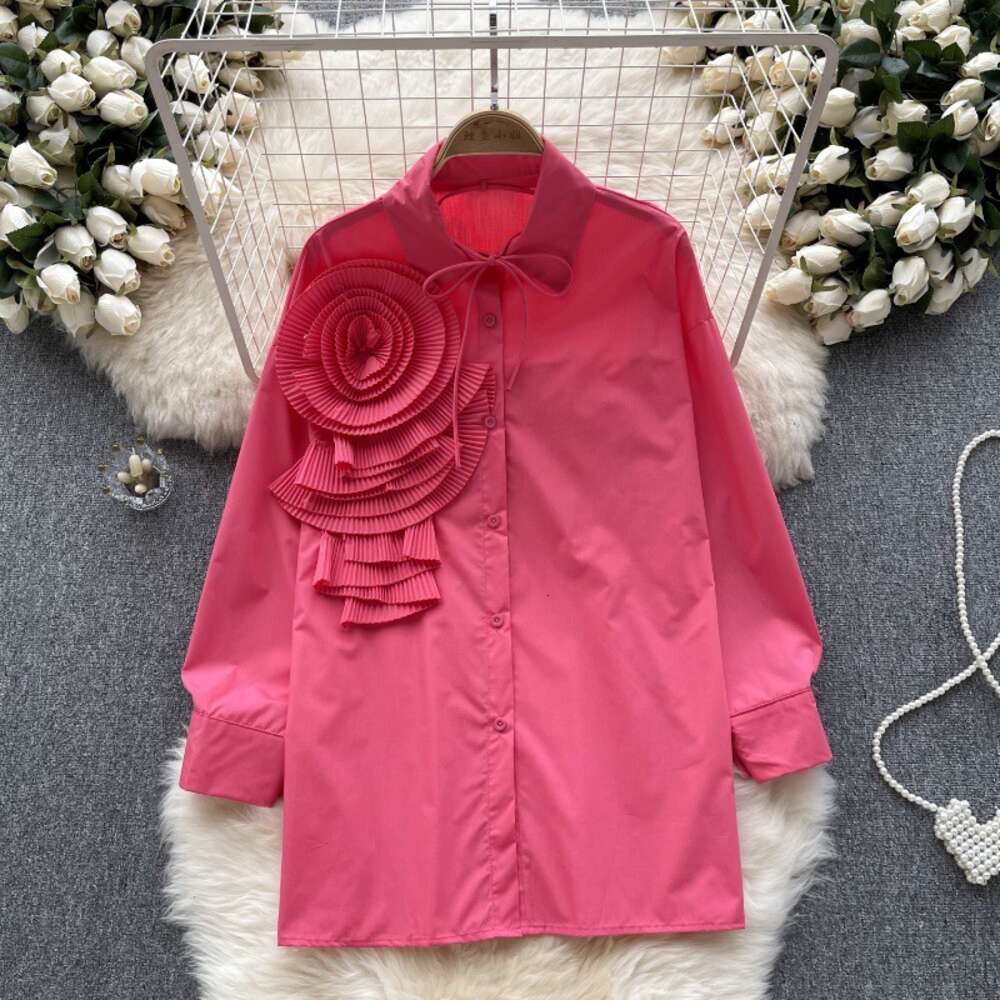 French Light Luxury Celebrity Style High Grade Long Sleeve Shirt Womens Autumn and Winter 3D Flower Design Small and Super Immortal Top