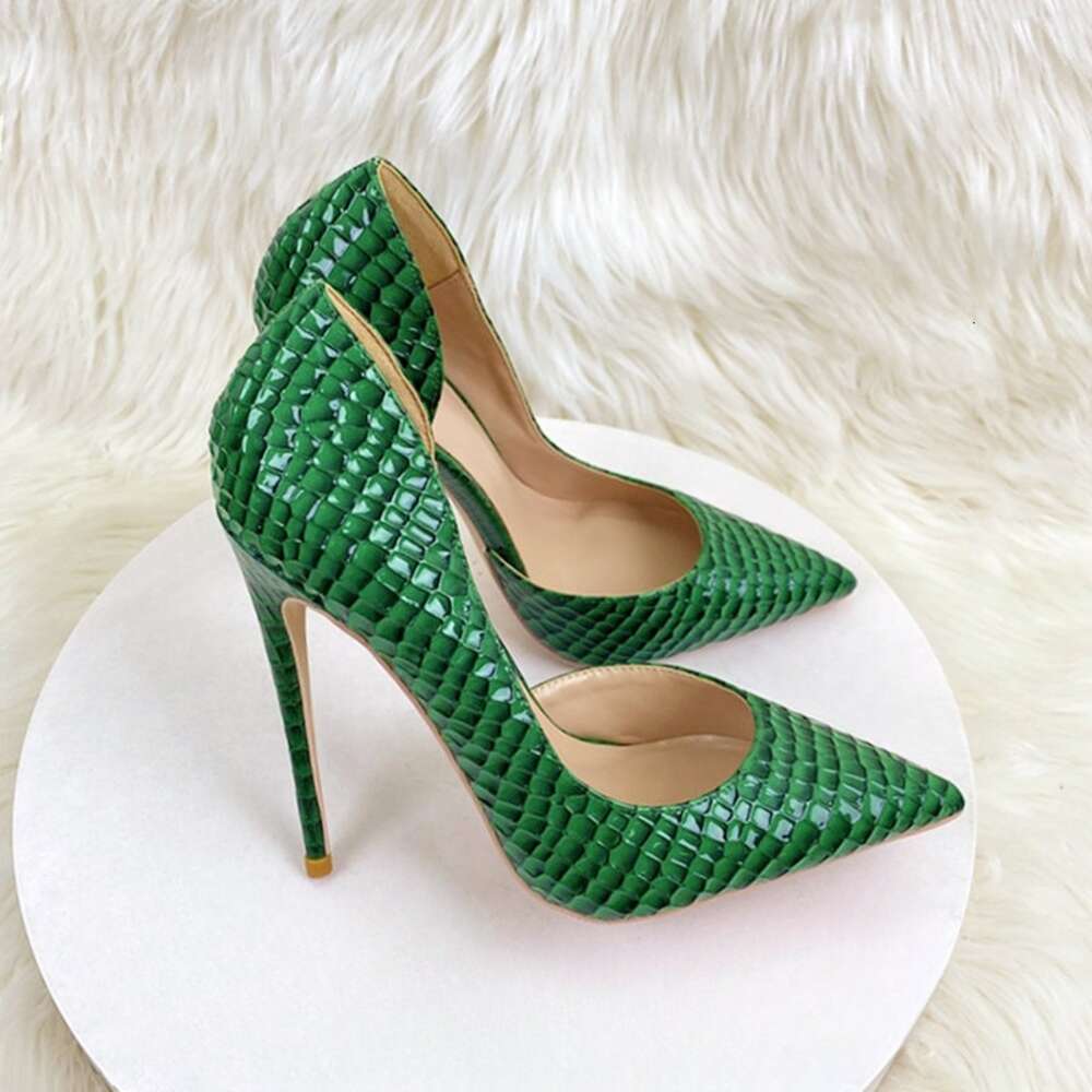 Green Dark Checkered Women's High Heels, Party Shoes, Dresses, Fashionable And Versatile Shoes