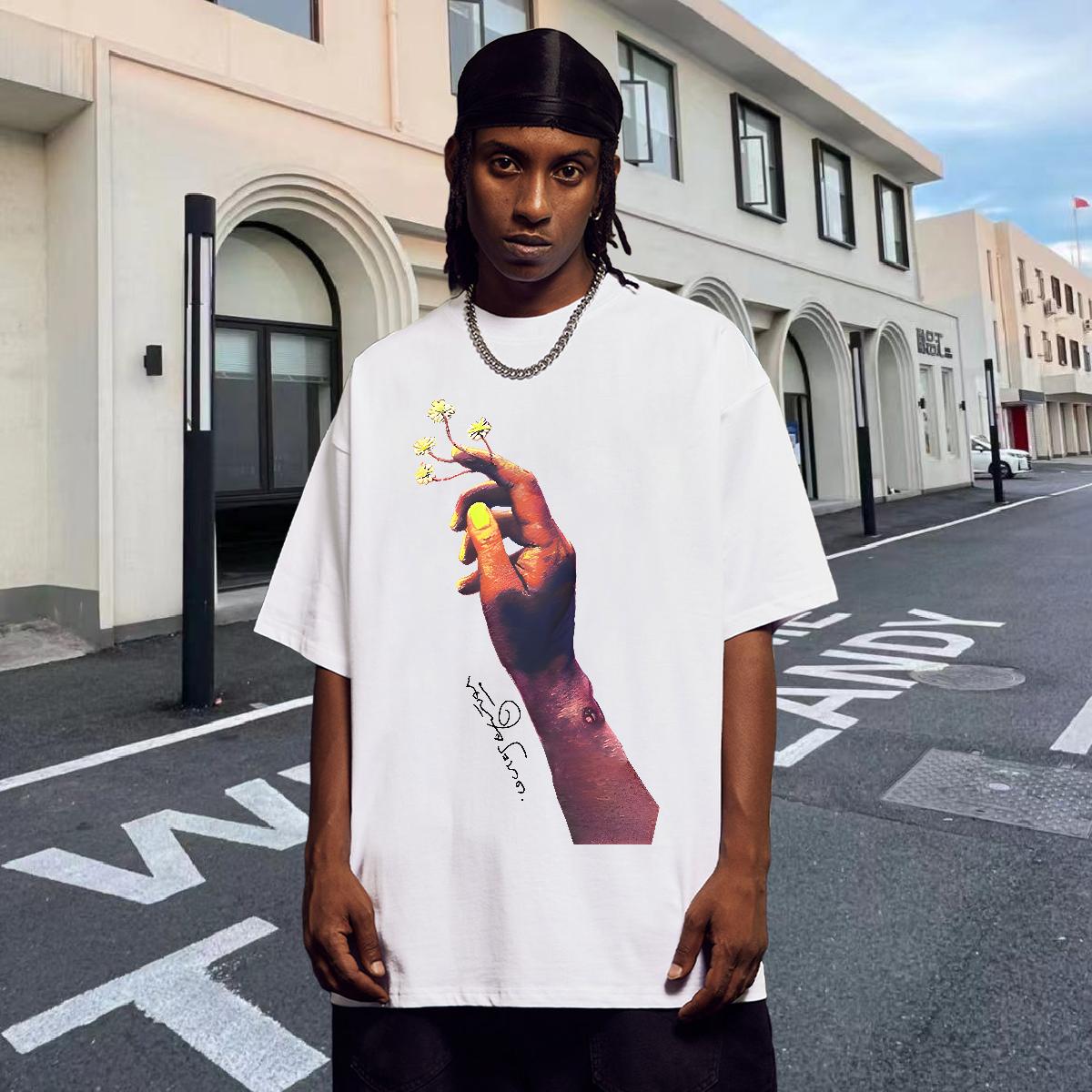 5A T-Shirts for Men Street Cotton Breathable Soft Men Tshirts Fashion Design Floral Print Clothes