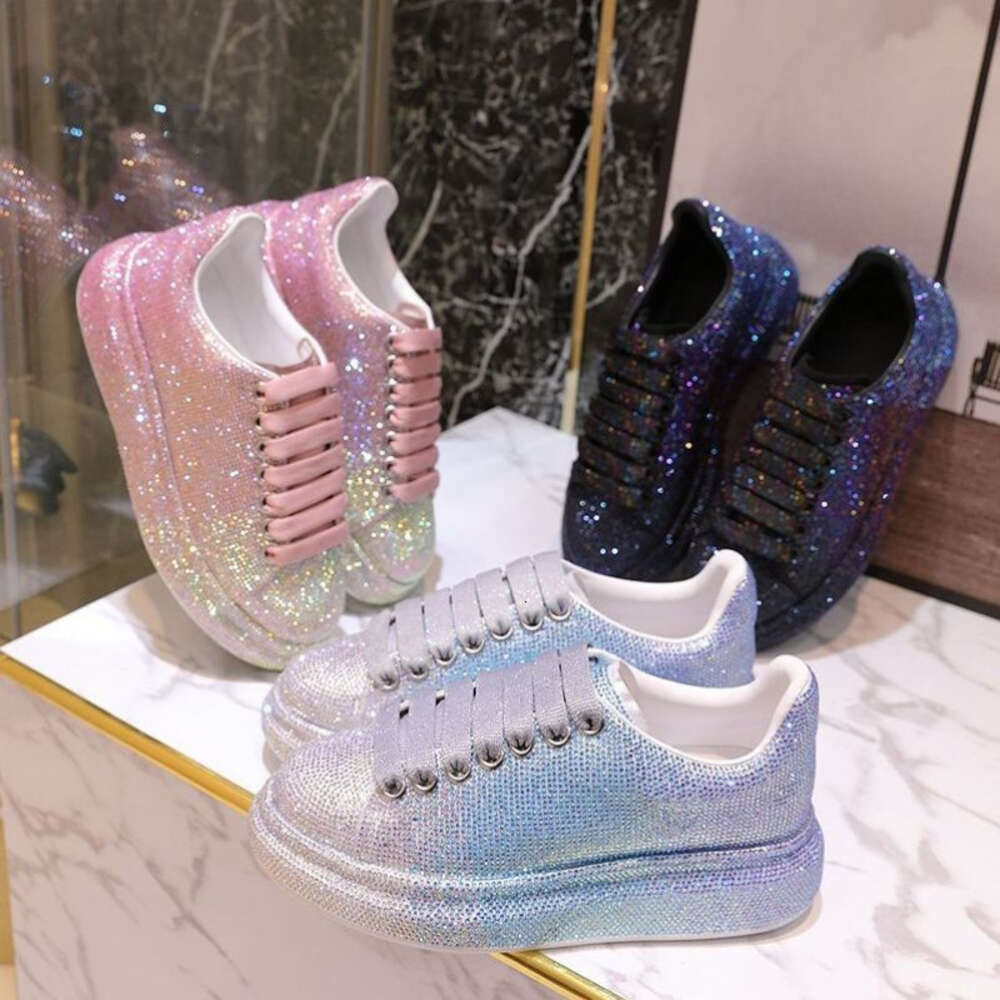 Ddmyoutdoor Autumn Leather Trendy And Fashionable Night Starry Sky Gradient Water Thick Sole Full Diamond Casual Women S Trendy Shoes