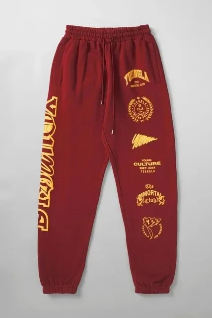 Jogger Mens Sweatpants American Style Mens Clothing Gym Sports Fitness Cotton Casual Pants Printed Mid Waist Drawstring Pants 240527