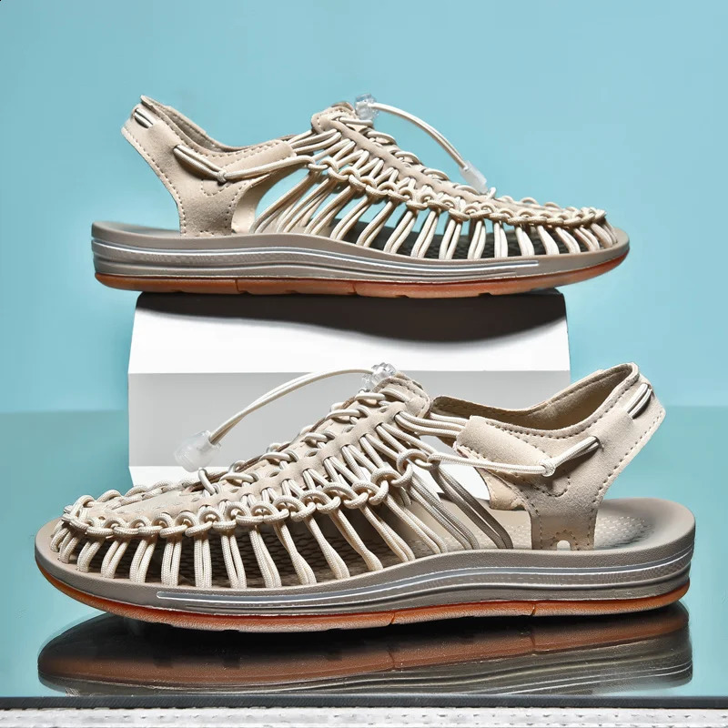 Summer Men Sandals Fashion Handmade Weaving Beach Sandals Breathable Casual Flat Sandals Outdoor Couples Sandals Size 260625 - view 3