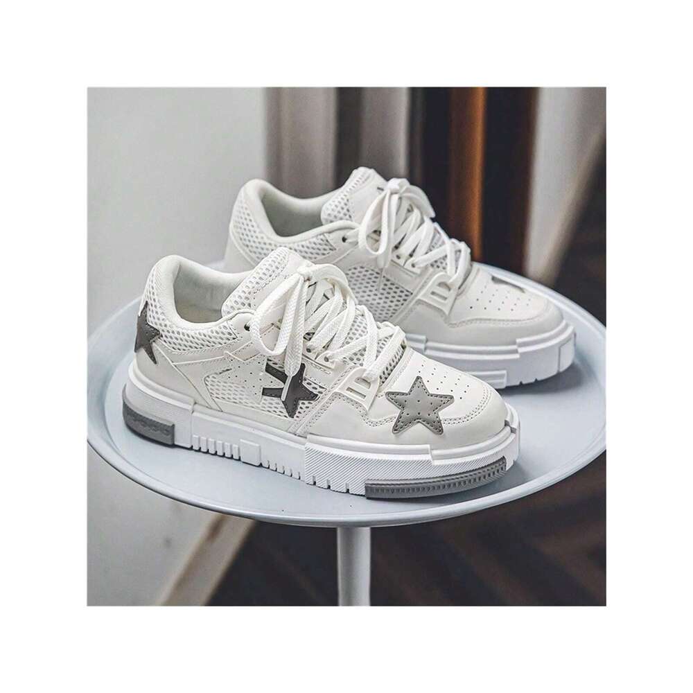 Star Pattern Skater White Running Fashionable Outdoor Large Size High-Top Sports Men Casual And Comfortable Flat Suitable For Students Men's Lace