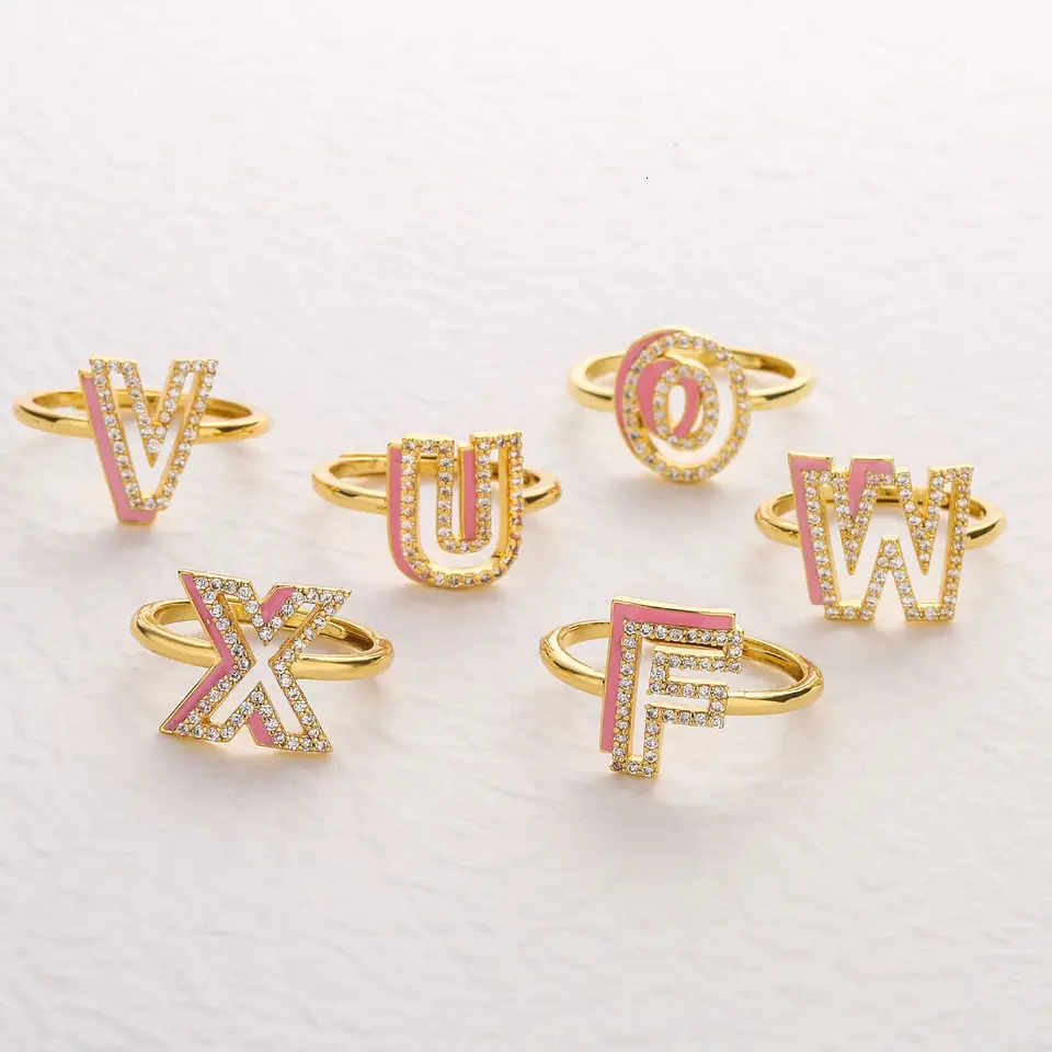 DUOYING Custom Letter Ring Personalized Enamel A-Z Initial Hollow 3D Rings Adjustable For Girls Jewelry Gift 240530