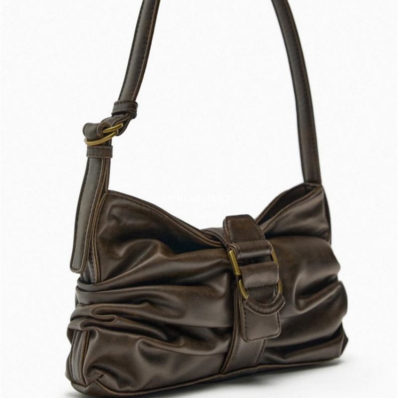 New brown buckle decoration shoulder bag casual and fashionable underarm bag high-end PU handbag high-end niche crossbody bag
