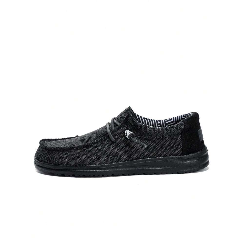 Lace Men Minimalist Up Design Loafers Leisure Black Fabric Boat Shoes Ddmysaturn