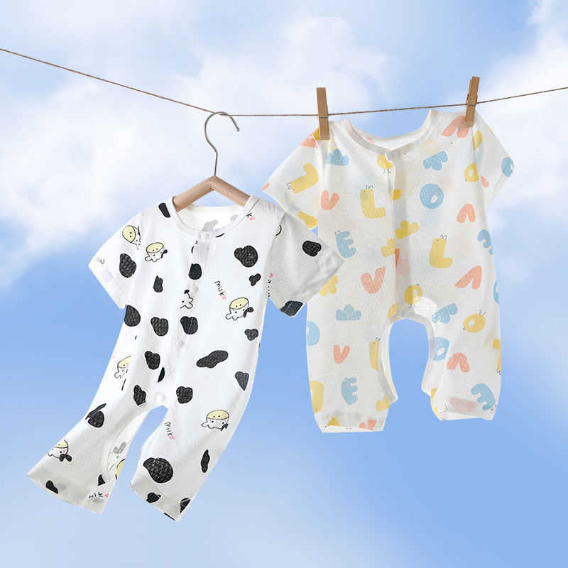 Baby Jumpsuits Baby one-piece clothes baby summer clothes open file thin pure cotton short sleeved clothes full moon newborn cute clothes 0-1 years ol