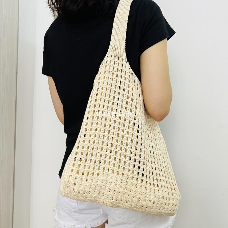 New Korean Dongdaemun Knitted Bag Hollow Bag Minimalist Bag Single Shoulder Bag Beach Bag Handbag Women's Bag Commuting Large Capacity Small Bag