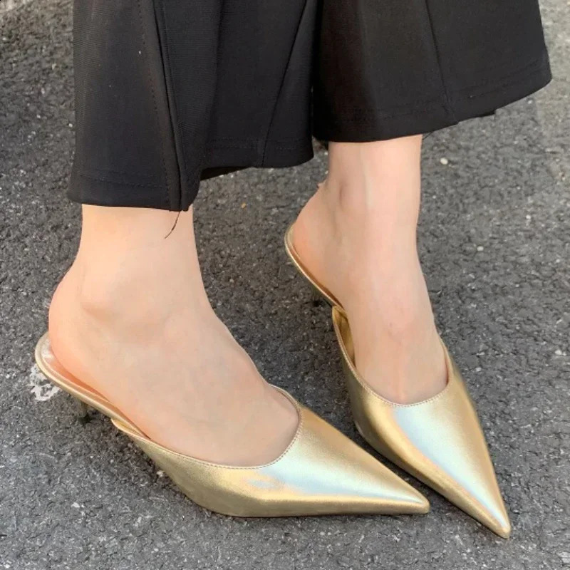 2024 Pointed Fine Heel Slippers Female High Heel Non-slip Women Thin Bottom Shallow Mouth Half Slippers Package Head Sandalias 240606