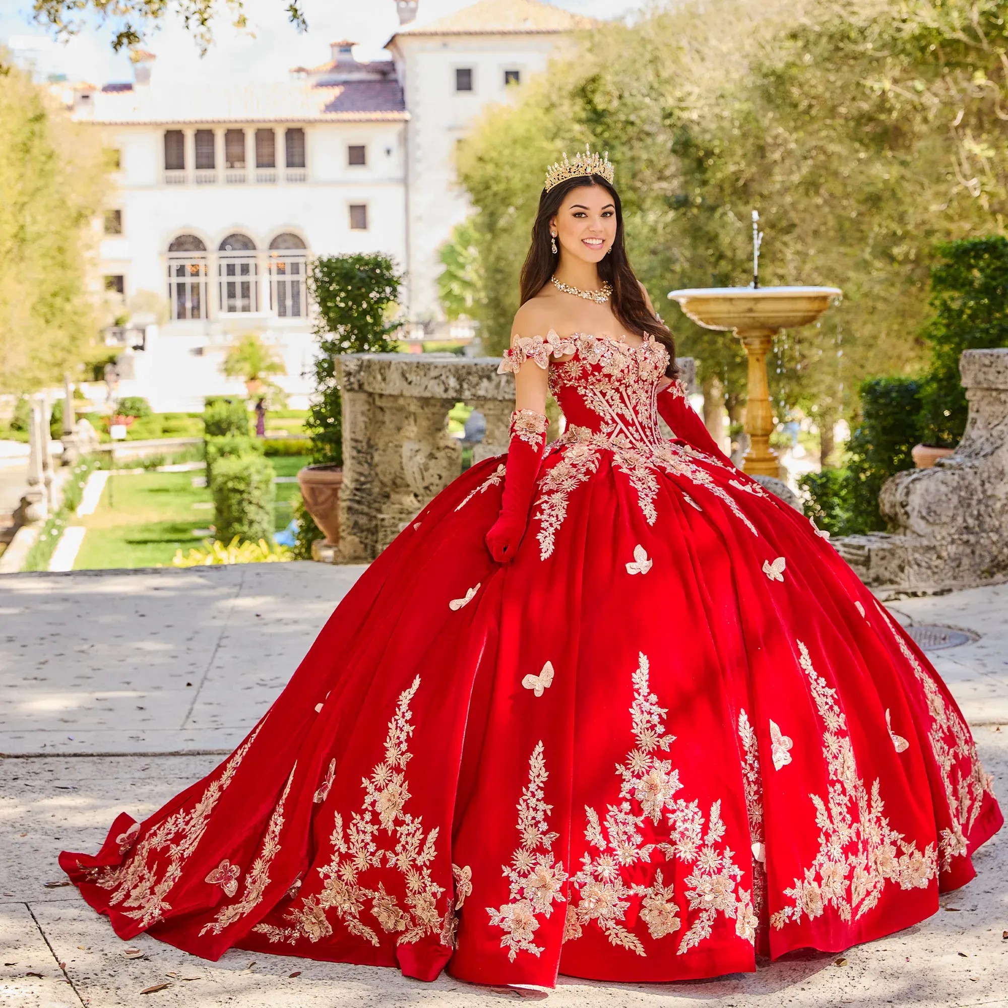 Red Mexican Quinceanera Dresses Ball Gown Off The Shoulder Appliques Sparkly Puffy Charro Sweet 16 Dresses 15 Anos