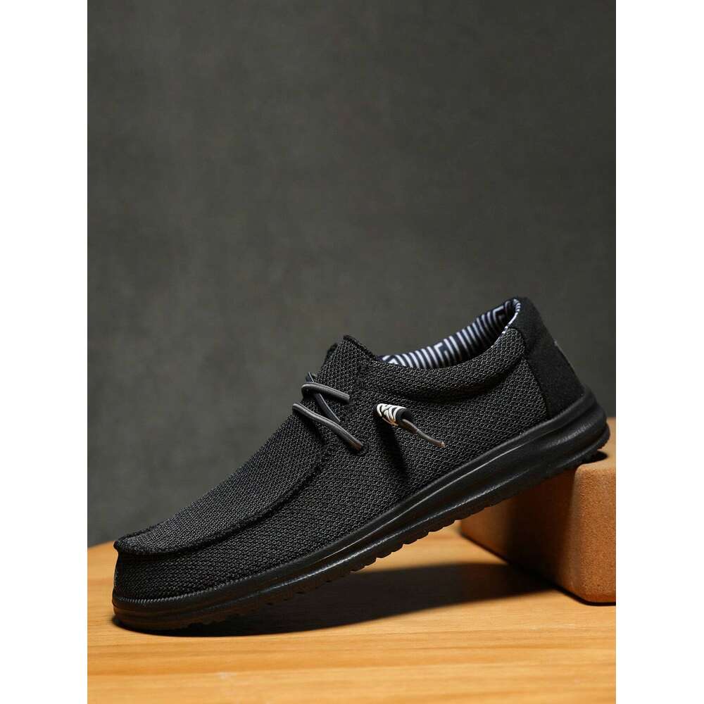 Lace Men Minimalist Up Design Loafers Leisure Black Fabric Boat Shoes Ddmysaturn