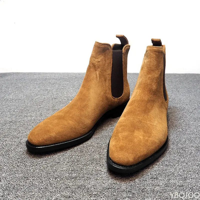 Men Chelsea Boots Black Brown Velvet High Ankle Dress Shoes Men Walking Shoes Wear Resistant Chelsea Dress Boots Botas de Hombre 240606
