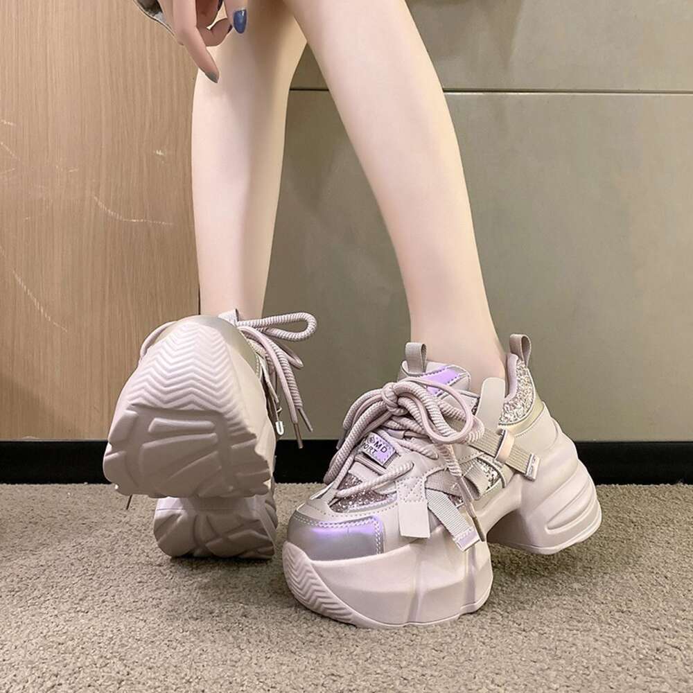 ddmytiger 2024 New Women Spring Chunky Sneakers Thick Bottom Leather High Platform Vulcanize Bling Casual Sports Dad Shoes 7CM