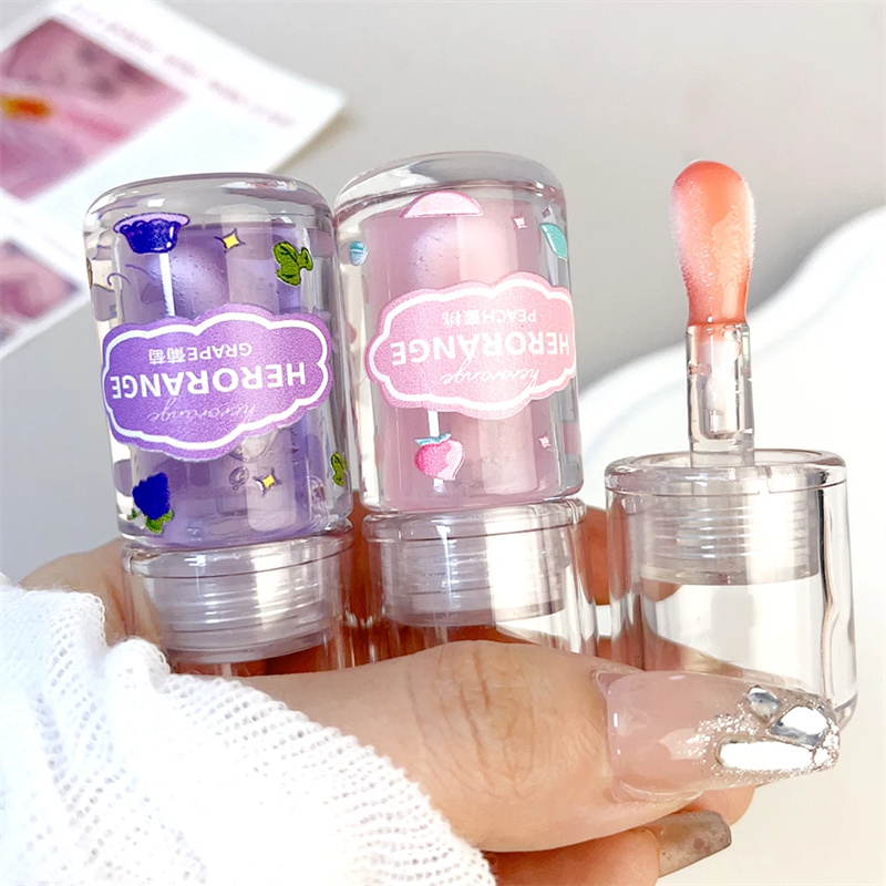 Peach Fruit Oil Makeup Moisturizing Clear Grape Transparent Glass Long-Lasting Hydrating Lip Gloss Liquid Lipstick Cosmetics