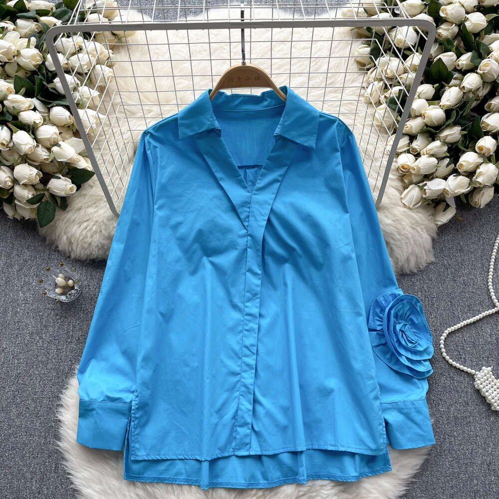 Spring Shirt Womens Design Sense Three Dimensional Flower Long Sleeves Fashionable Loose Slimming Casual Shirt Womens Top Spring