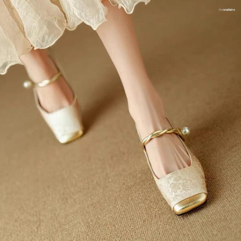 Casual Shoes Women's Sandals Gold Color Shing Mary Jane Ballet Spring Summer Autumn Elegant Imitation Pearl Flats Outdoor