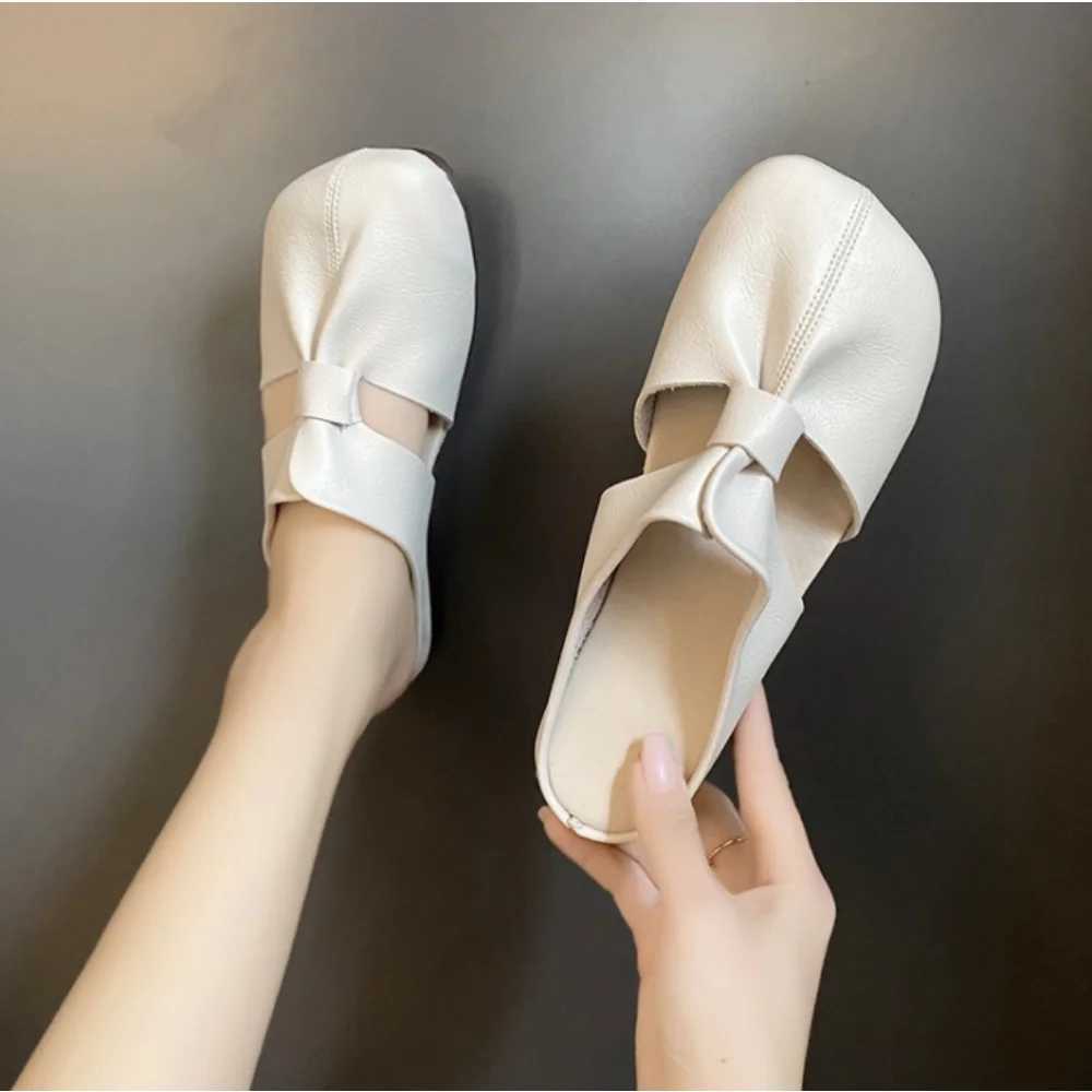 Big Size 42 Retro Women Shoes Summer Flat Slippers Leather Sandals Fashion Zapatillas Casa Mujer Sapatos Femininos S6064