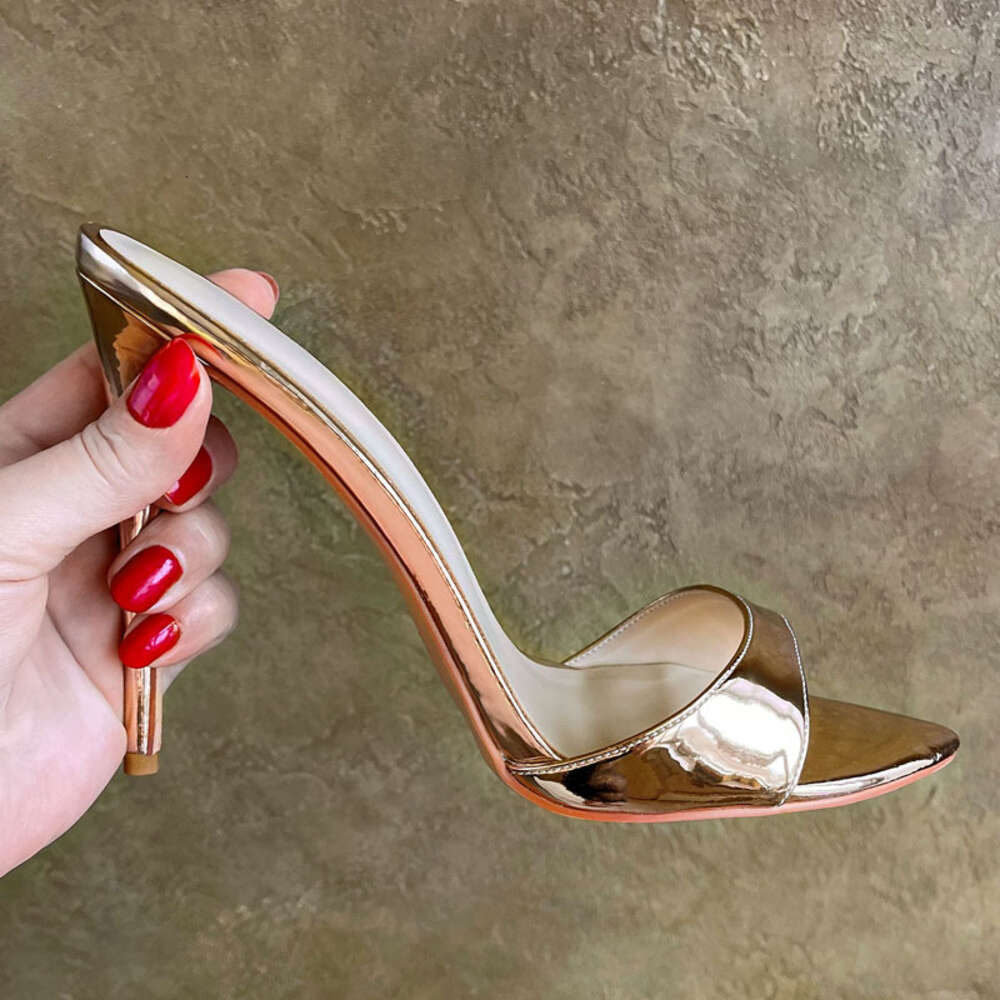 Onlymaker Women Peep Toe Mules Gold Slip On Thin High Big Size Classic Fashion Lady Sandals