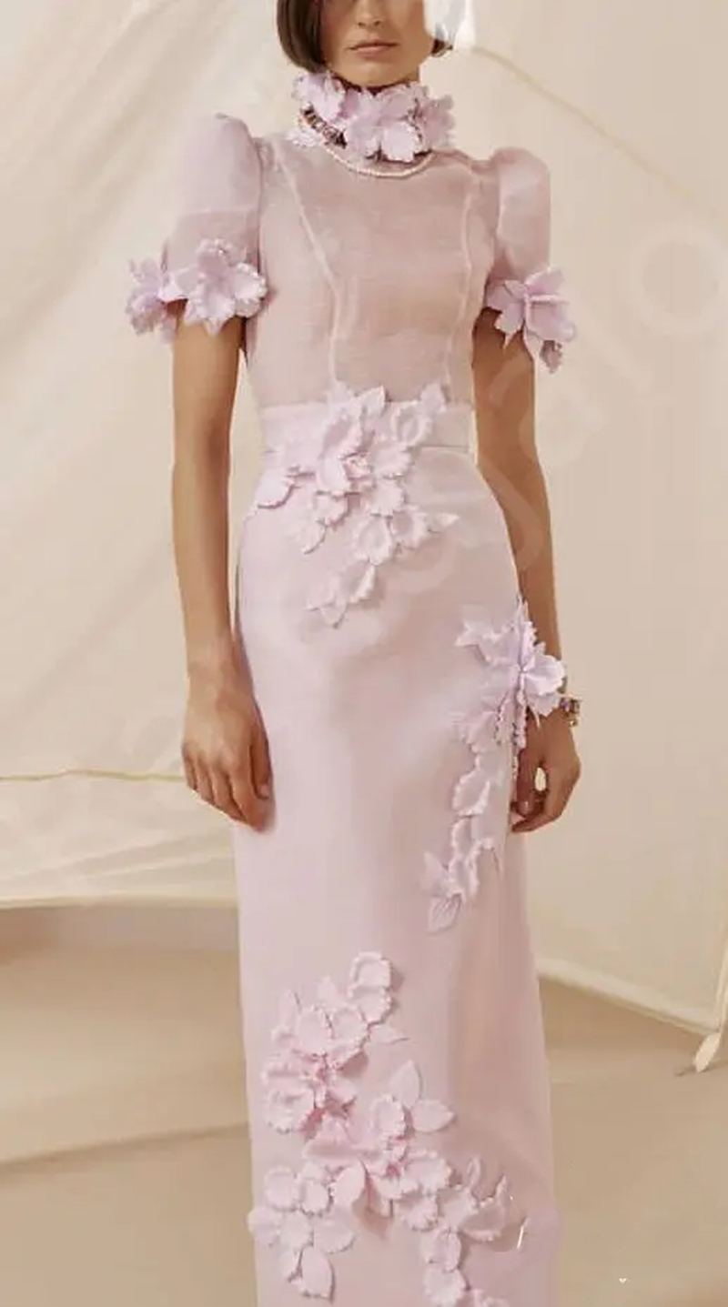 Elegant Pink Mother of the Bride Dresses 3D Floral Appliques High Neck Ankle Length Formal Event Gowns Celebrations Memorable Wedding Guest Party Dres