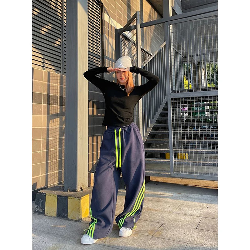 MEXZT S-3Xl Y2K Striped Sweatpants Women Streetwear Oversized Joggers Summer Harajuku Black Wide Leg Pants Korean Baggy Trousers 240530