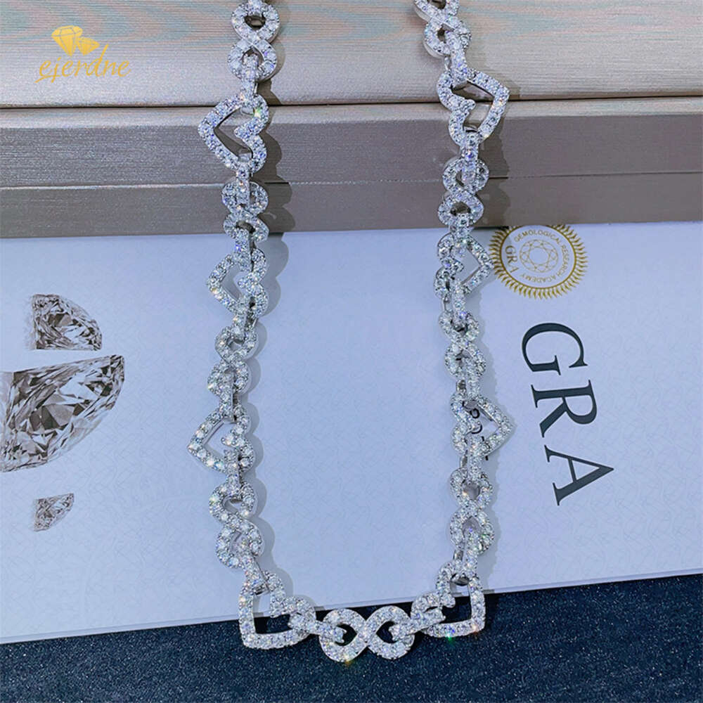Sterling Sier VVS Moissanite Hearts Chain Women Men High Quality Hip Hop 8.5m Iced Out Cuban Bracelet Necklace