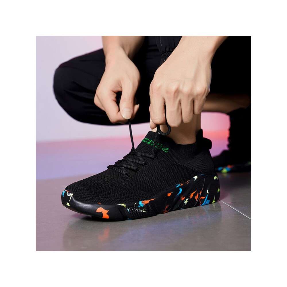 Random Letter Men Graphic Lace Up Front Sneakers Sporty Outdoor Fabric Running Shoes Ddmysaturn