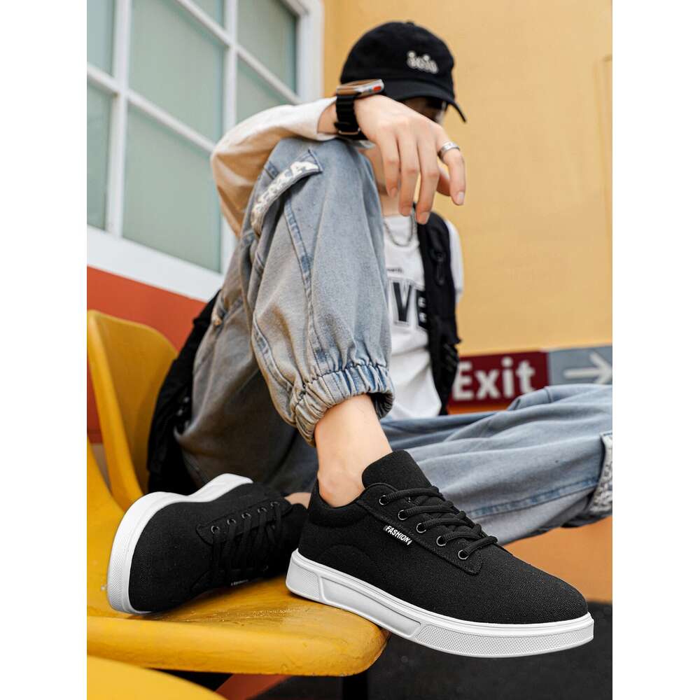 S Fashionable Men Breathable Canvas Shoes Minimalist Design Solid Color Flat Heels Ddmysaturn