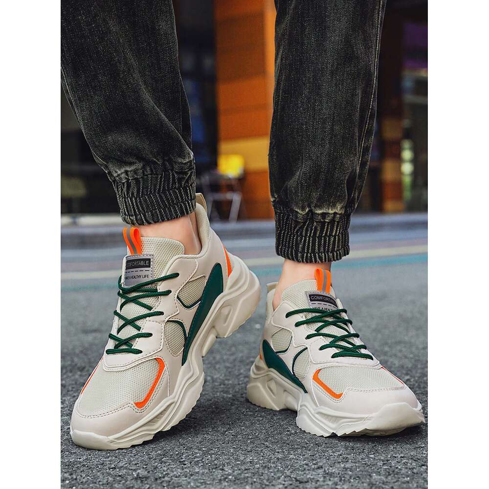 Ddmysports Men Color Block Letter Patch Decor Lace Up Sneakers Sporty Outdoor Chunky OUTDOOR
