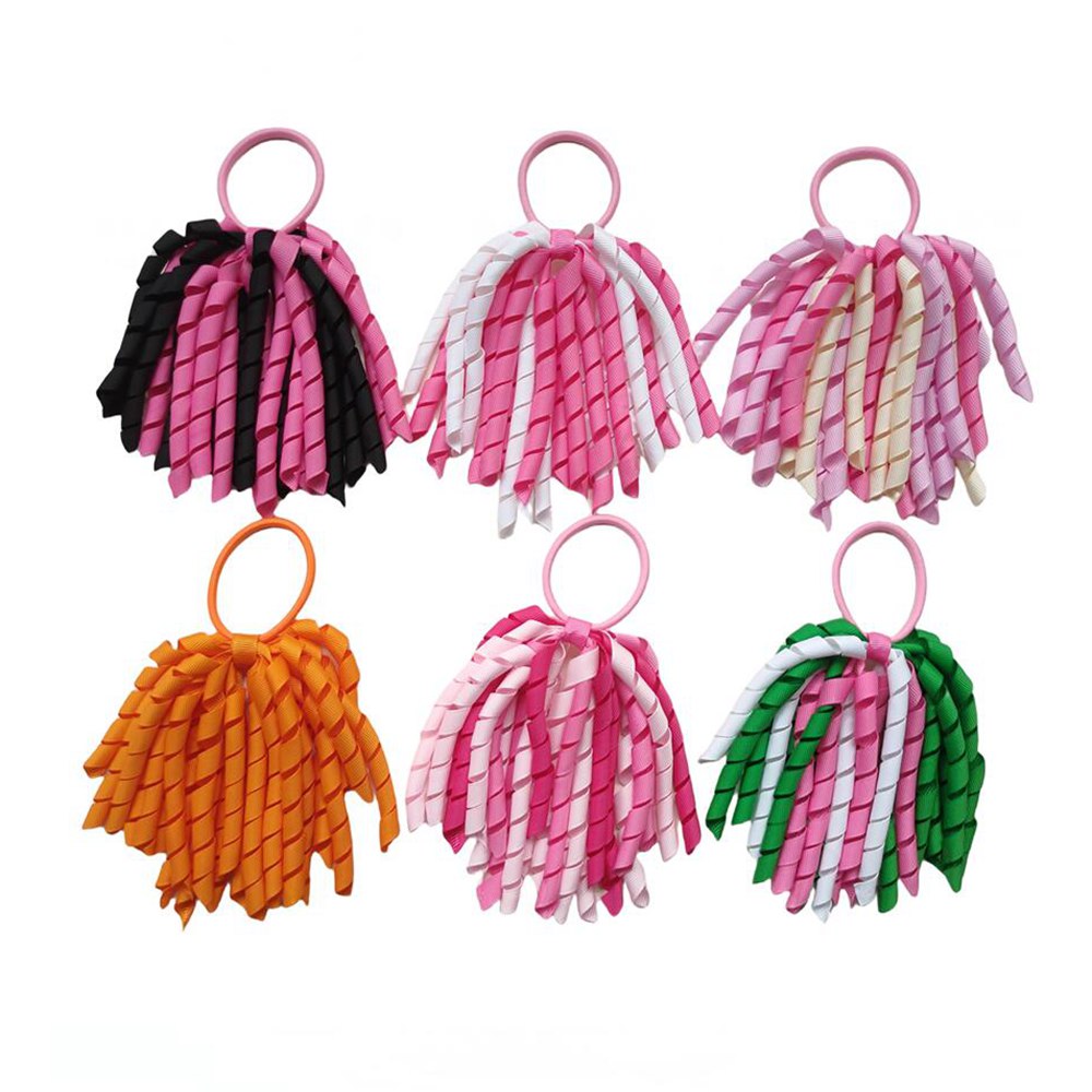 Girl 5" Korker Elastic Hairbabd Scrunchie Ponytail Holders Corkers Curly Ribbons Streamers Hair Bows Flower School Sports Meet Cheerleader Headwear Custom Color